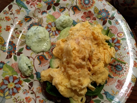 Dr. Pot's Green Eggs at The Bell and Pot. Scrambled eggs, spinach and avocado on Irish brown bread.