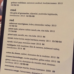 A snippet of The Hungry Cat wine list